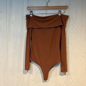 AFRM Brown Off-Shoulder Bodysuit